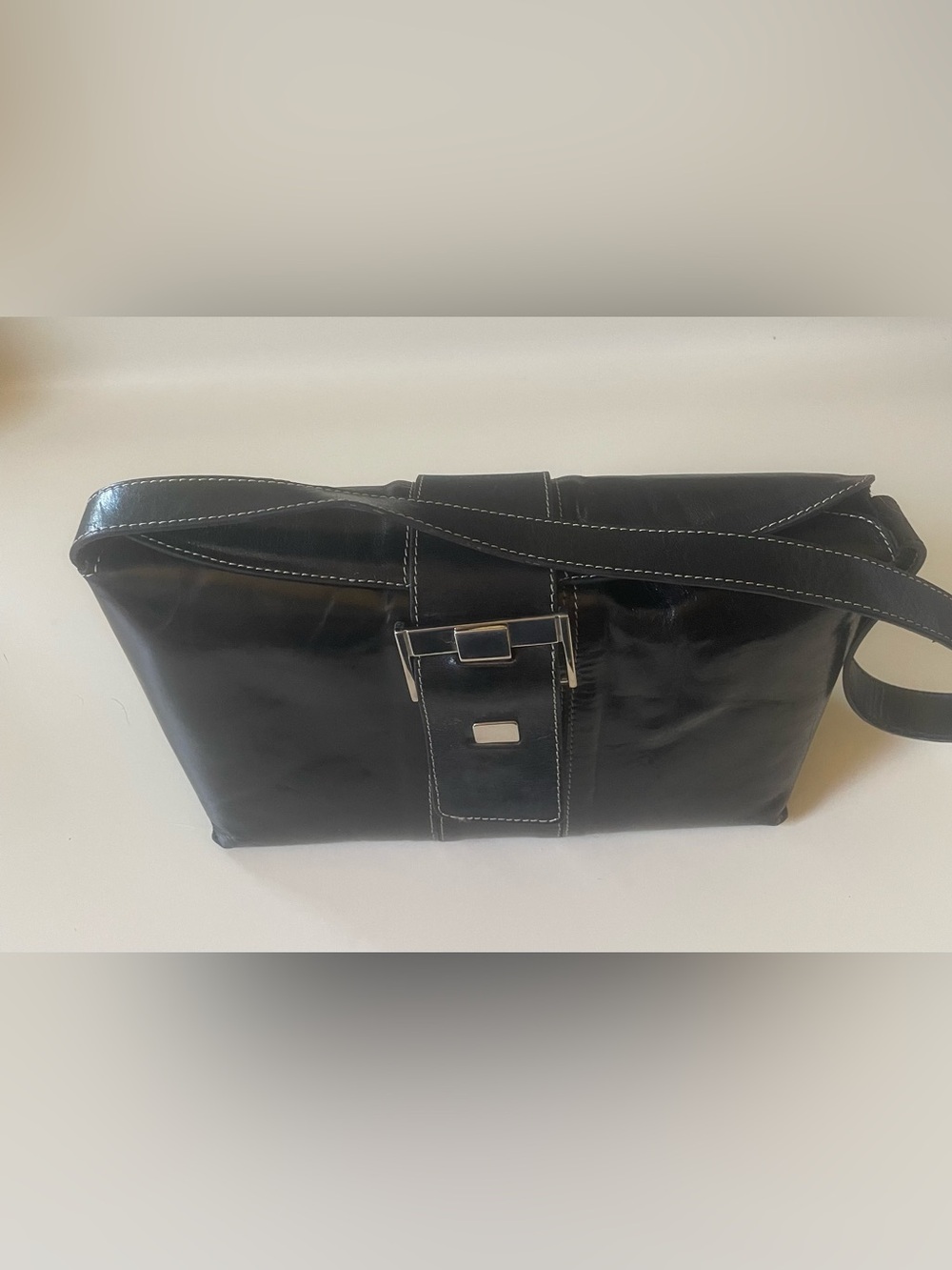 Prune Leather Shoulder Bag with Silver Buckle
